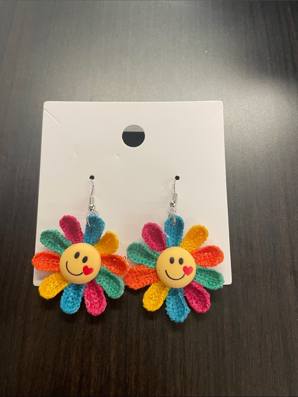 Handmade Multicolor Crochet Daisy Smiley Hook Earrings